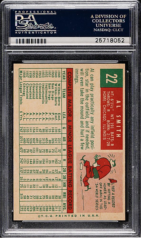 1959 Topps #22 Al Smith PSA MINT 9