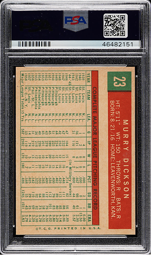 1959 Topps #23 Murry Dickson PSA MINT 9