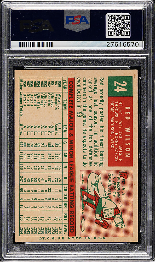 1959 Topps #24 Red Wilson PSA MINT 9 - Highest Graded!