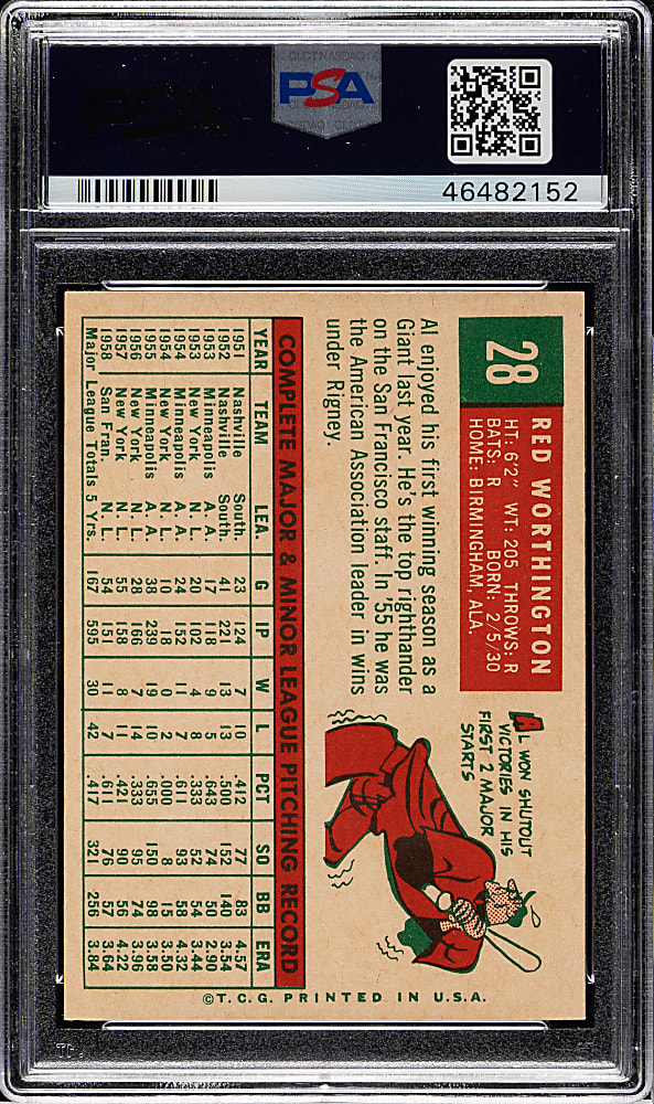 1959 Topps #28 Red Worthington PSA MINT 9