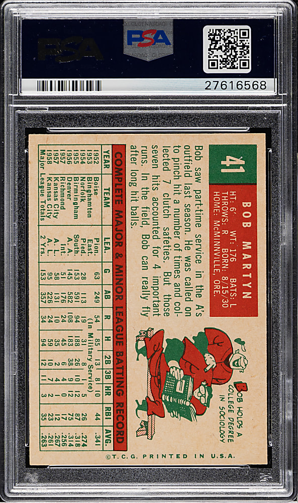 1959 Topps #41 Bob Martyn PSA MINT 9