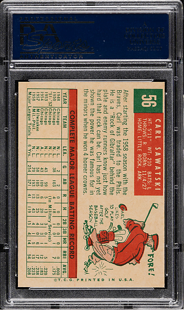 1959 Topps #56 Carl Sawatski PSA MINT 9 - Highest Graded!