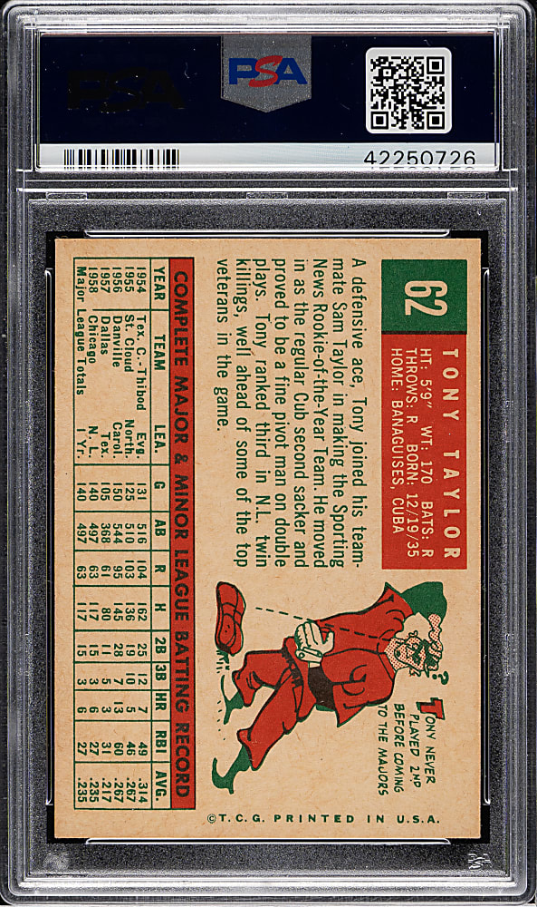 1959 Topps #62 Tony Taylor PSA MINT 9