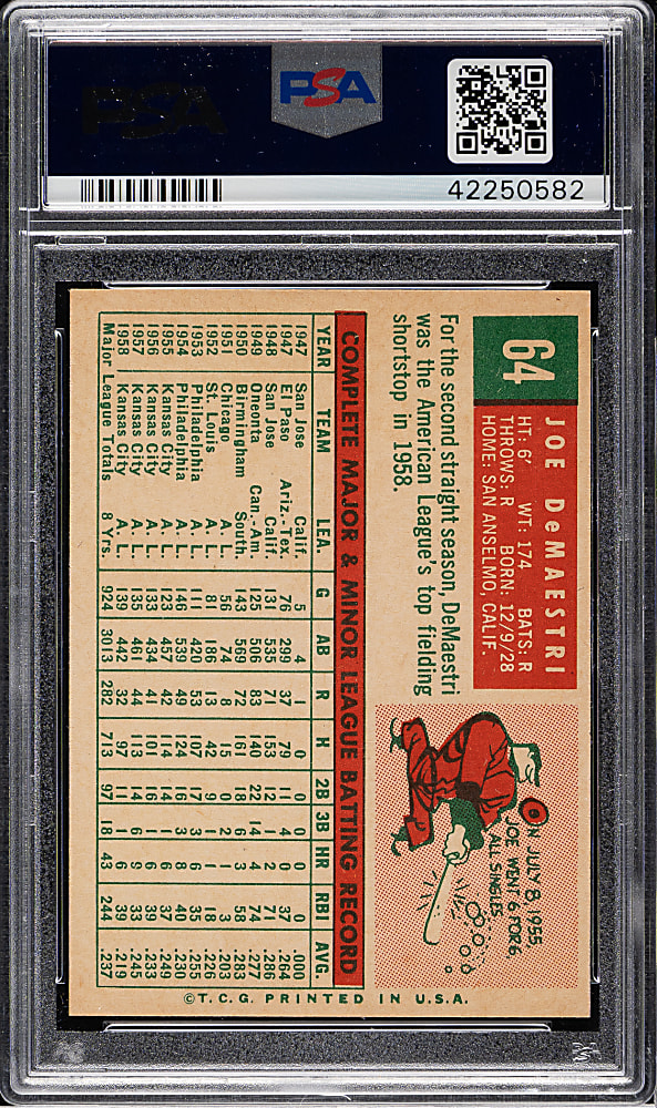 1959 Topps #64 Joe DeMaestri PSA MINT 9