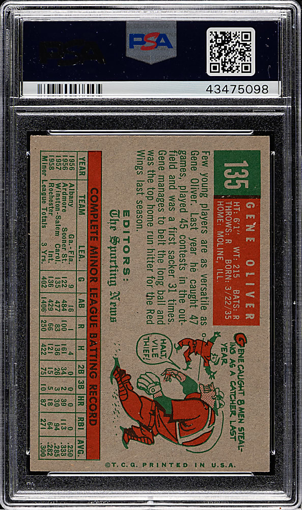 1959 Topps #135 Gene Oliver PSA MINT 9 - Highest Graded!