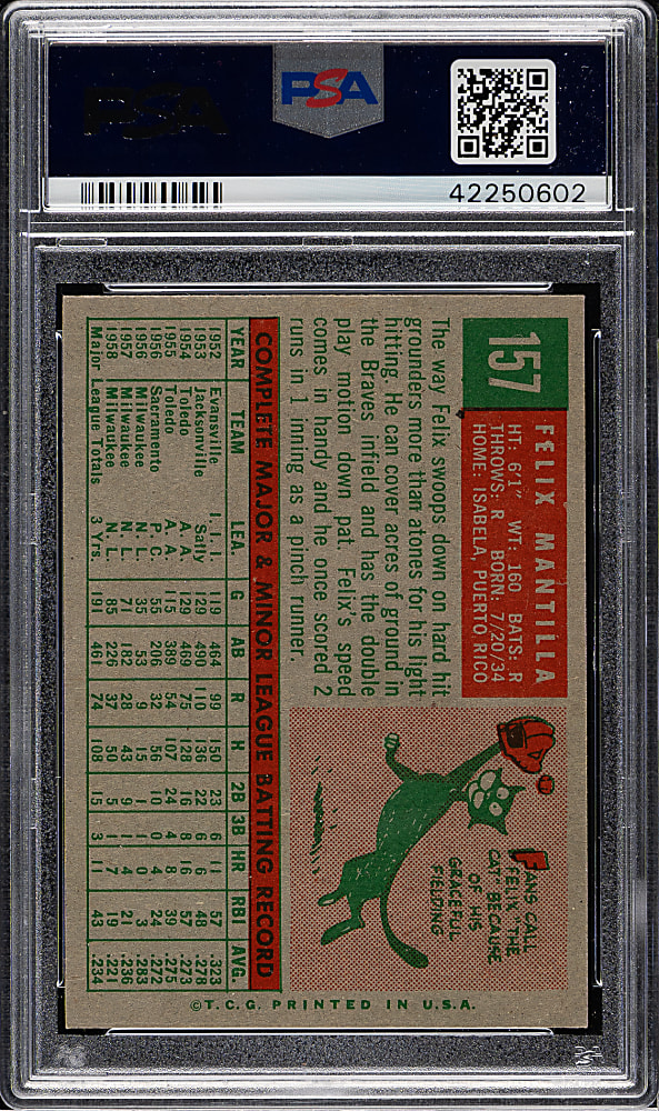 1959 Topps #157 Felix Mantilla PSA MINT 9