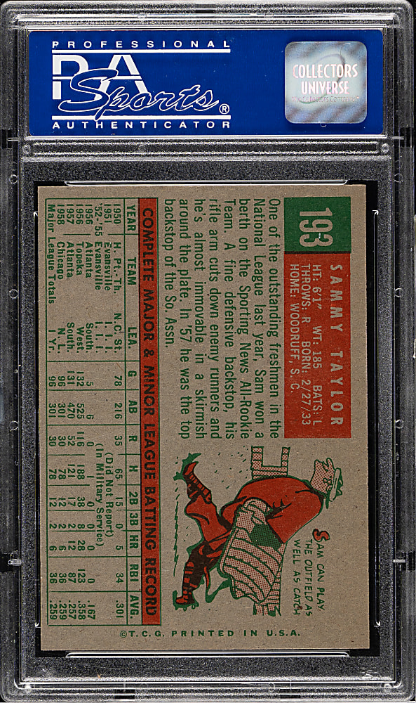 1959 Topps #193 Sammy Taylor PSA MINT 9 - Highest Graded!