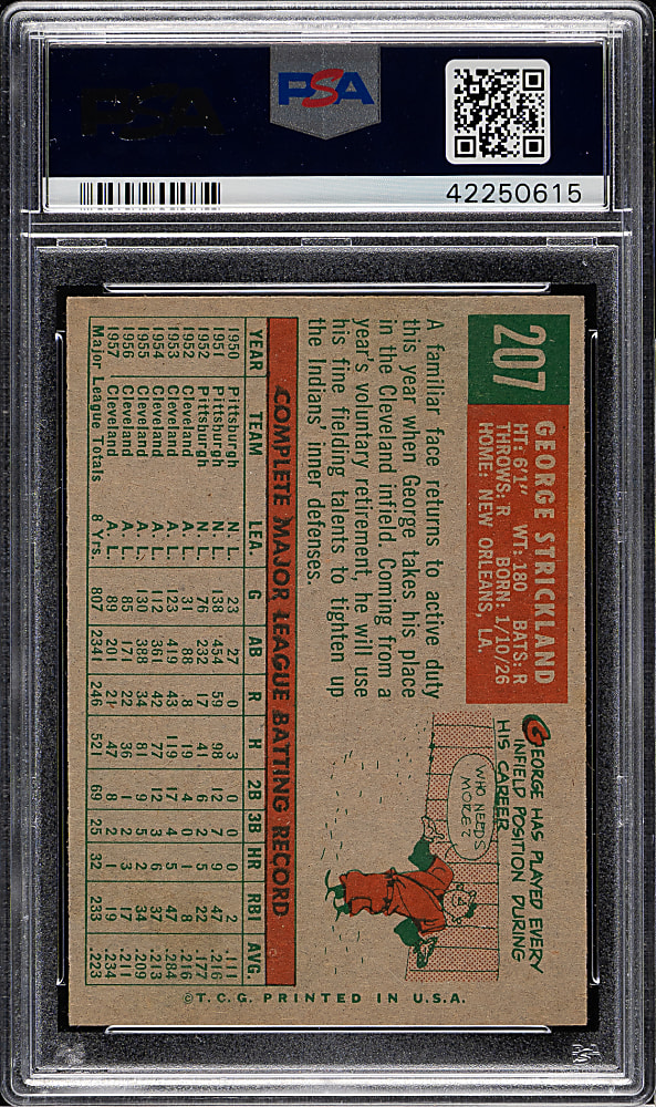 1959 Topps #207 George Strickland Gray Back PSA MINT 9