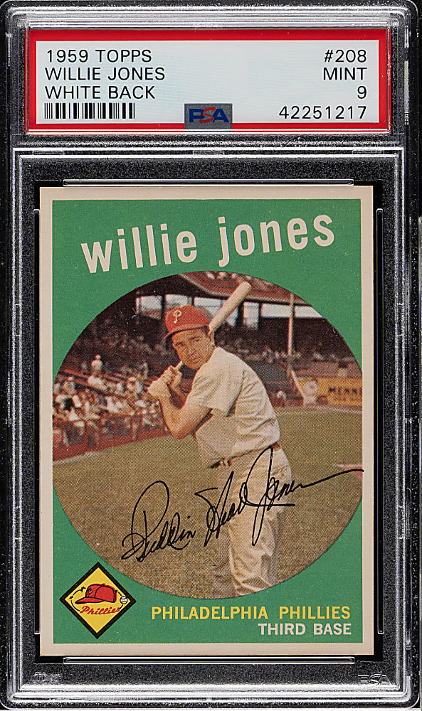 1959 Topps #208 Willie Jones White Back PSA MINT 9 - Highest Graded!