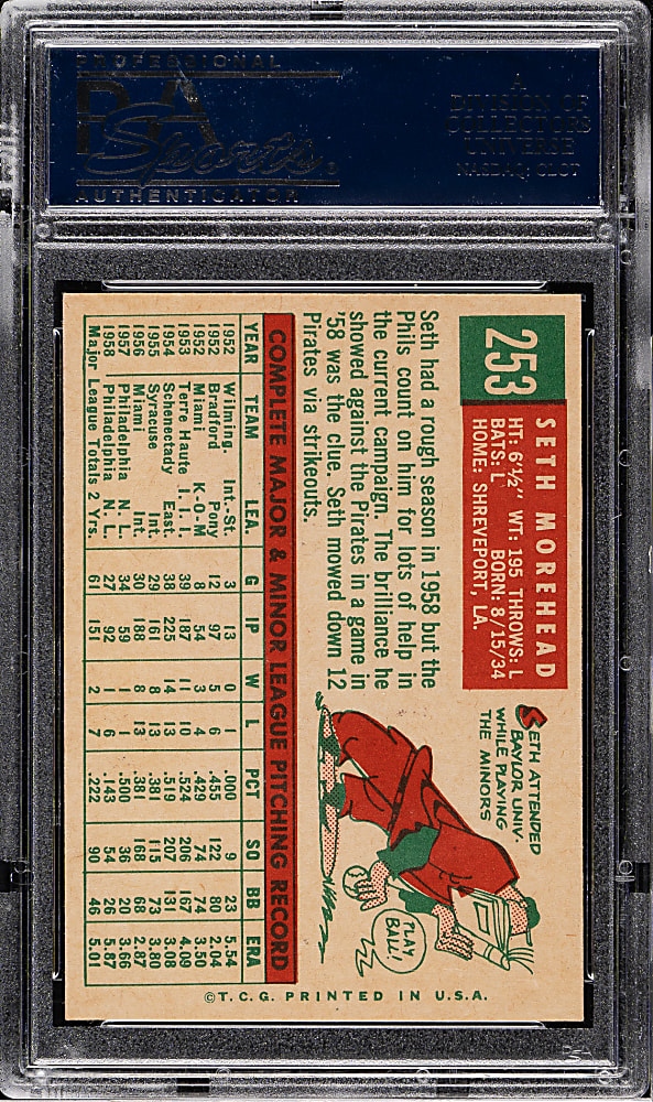 1959 Topps #253 Seth Morehead PSA MINT 9