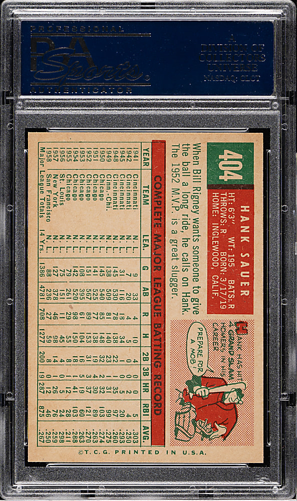 1959 Topps #404 Hank Sauer PSA MINT 9