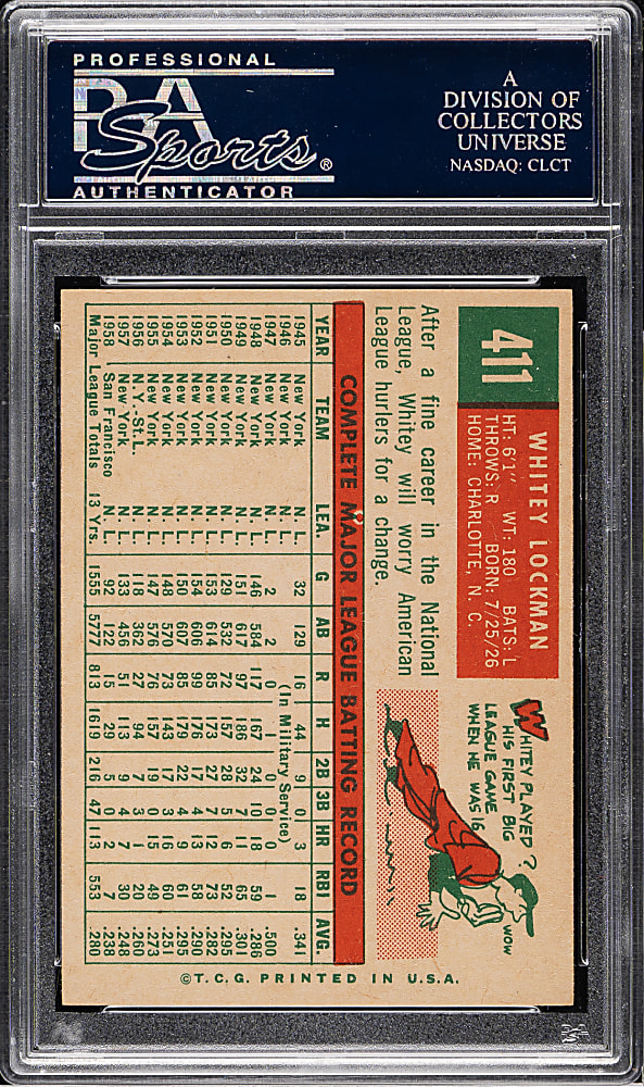 1959 Topps #411 Whitey Lockman PSA MINT 9