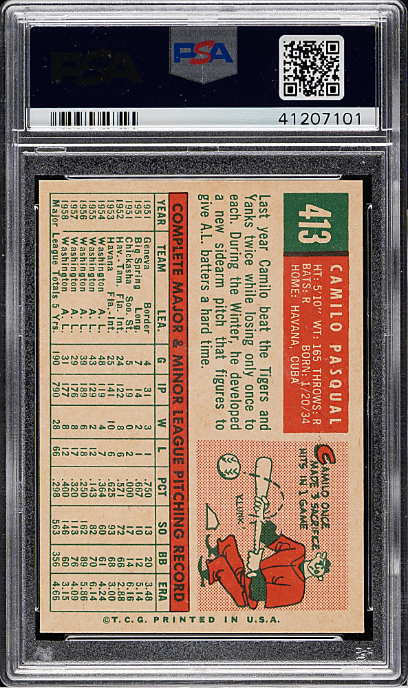 1959 Topps #413 Camillo Pascual PSA MINT 9