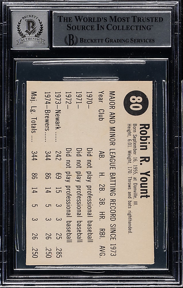 Signed 1975 Hostess #80 Robin Yount Rookie Beckett GEM MINT 10