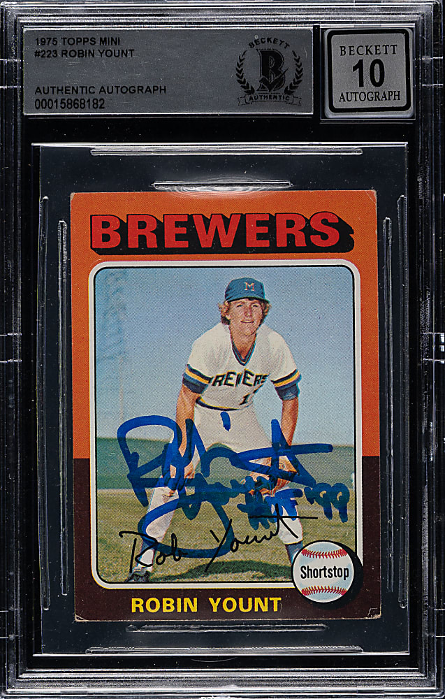 Signed 1975 Topps Mini #223 Robin Yount Rookie Beckett GEM MINT 10