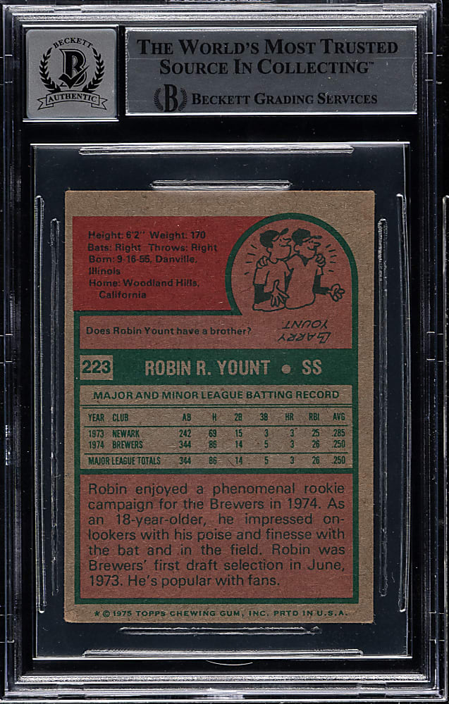 Signed 1975 Topps Mini #223 Robin Yount Rookie Beckett GEM MINT 10