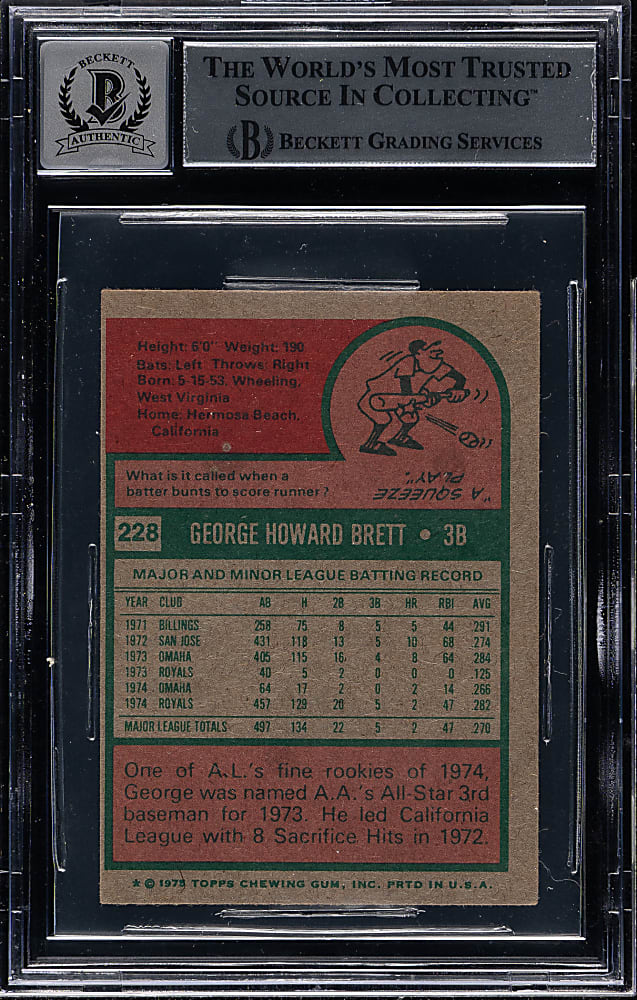 Signed 1975 Topps Mini #228 George Brett Rookie Beckett GEM MINT 10