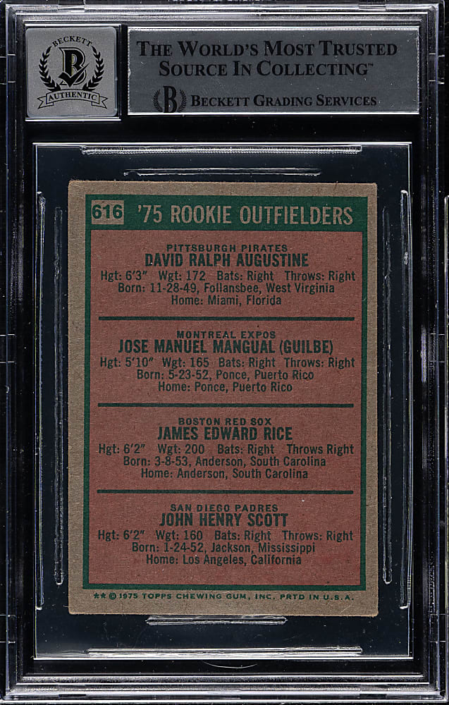 Signed 1975 Topps Mini #616 Jim Rice Rookie Beckett GEM MINT 10