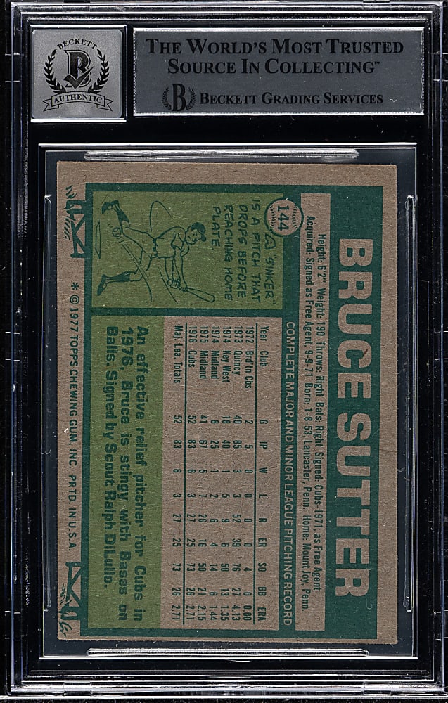 Signed 1977 Topps #144 Bruce Sutter Rookie Beckett GEM MINT 10