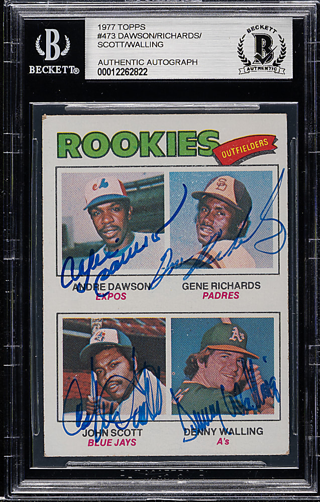 Signed 1977 Topps #473 Andre Dawson Rookie Beckett GEM MINT 10 - Signed by All Four Players!