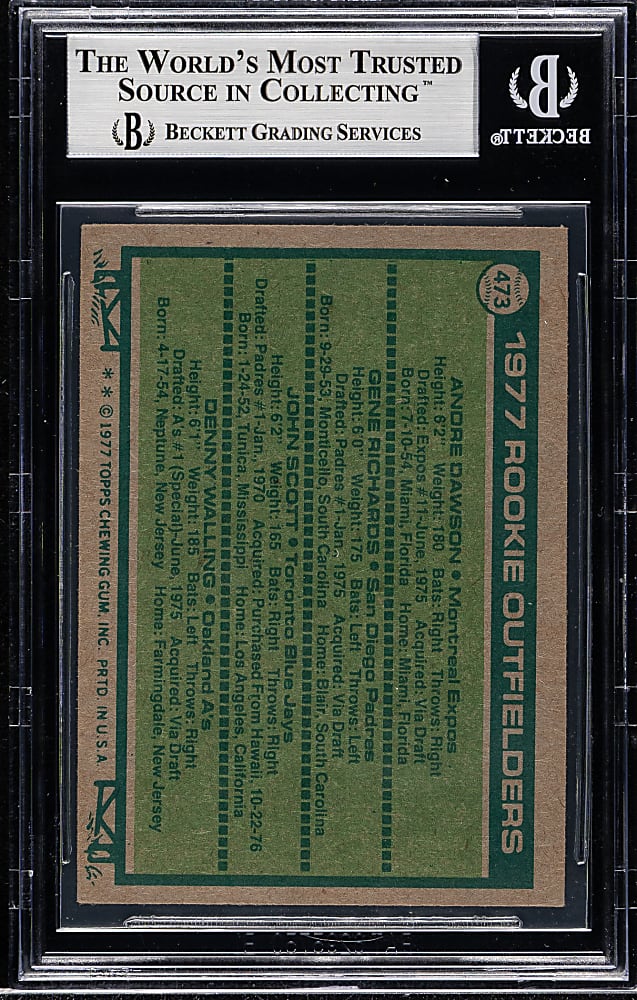 Signed 1977 Topps #473 Andre Dawson Rookie Beckett GEM MINT 10 - Signed by All Four Players!
