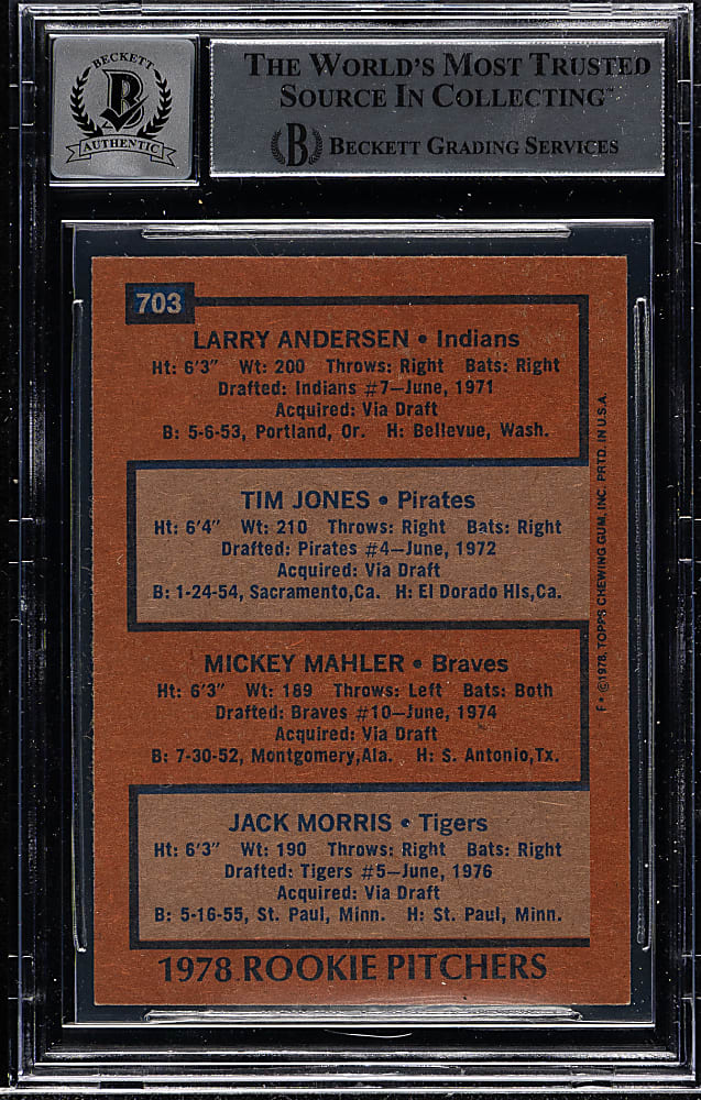 Signed 1978 Topps #703 Jack Morris Rookie Beckett GEM MINT 10