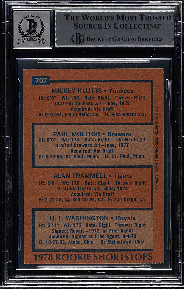 Signed 1978 Topps #707 Paul Molitor Rookie Beckett GEM MINT 10