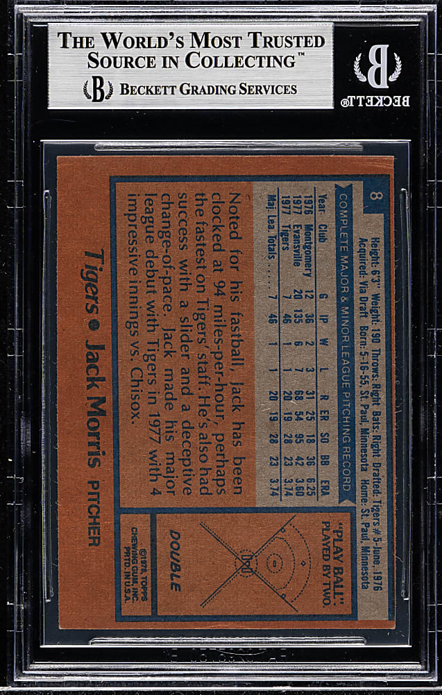Signed 1978 Topps Burger King #8 Jack Morris Rookie Beckett GEM MINT 10
