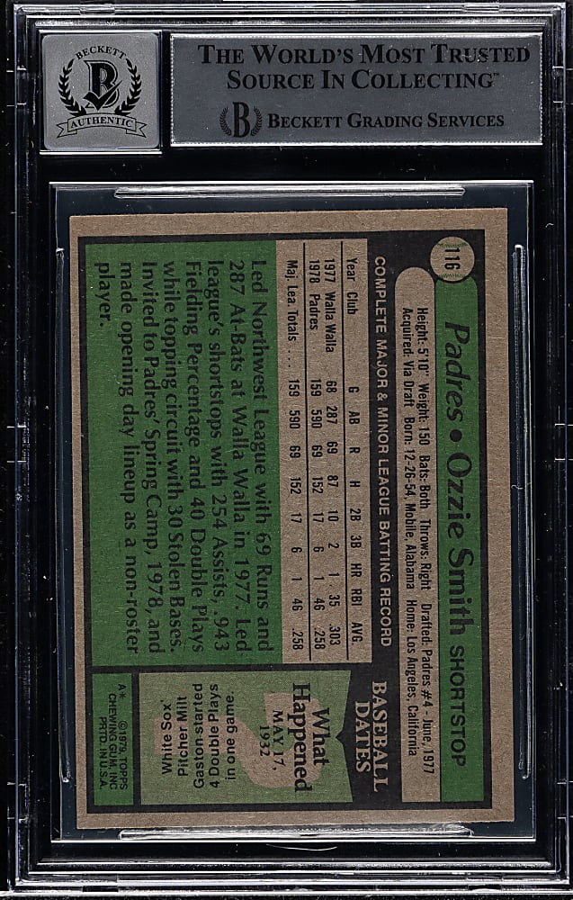 Signed 1979 Topps #116 Ozzie Smith Rookie Beckett GEM MINT 10