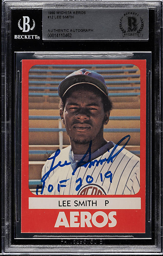 Signed 1980 Wichita Aeros #12 Lee Smith Pre-Rookie - Beckett - "HOF 2019" Inscription