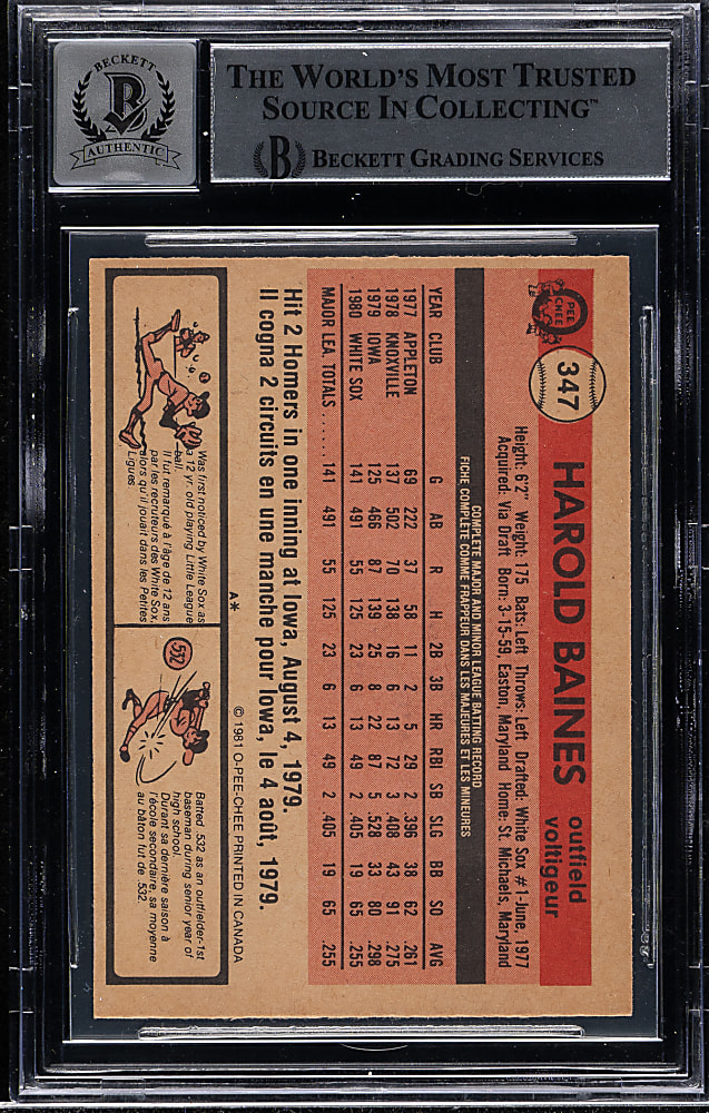 Signed 1981 O-Pee-Chee #347 Harold Baines Rookie Beckett GEM MINT 10