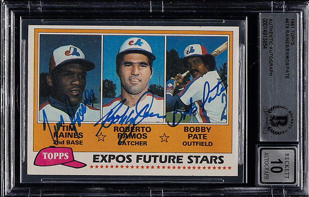 Signed 1981 Topps #479 Tim Raines Rookie Beckett GEM MINT 10 - Signed by All Three Players!
