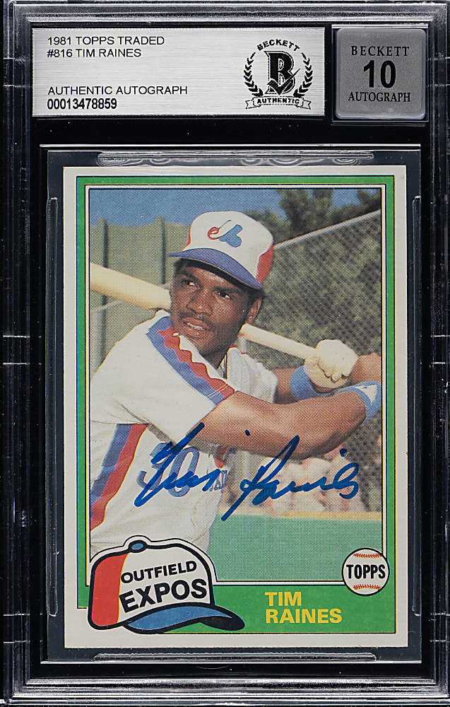 Signed 1981 Topps Traded #816 Tim Raines Rookie Beckett GEM MINT 10