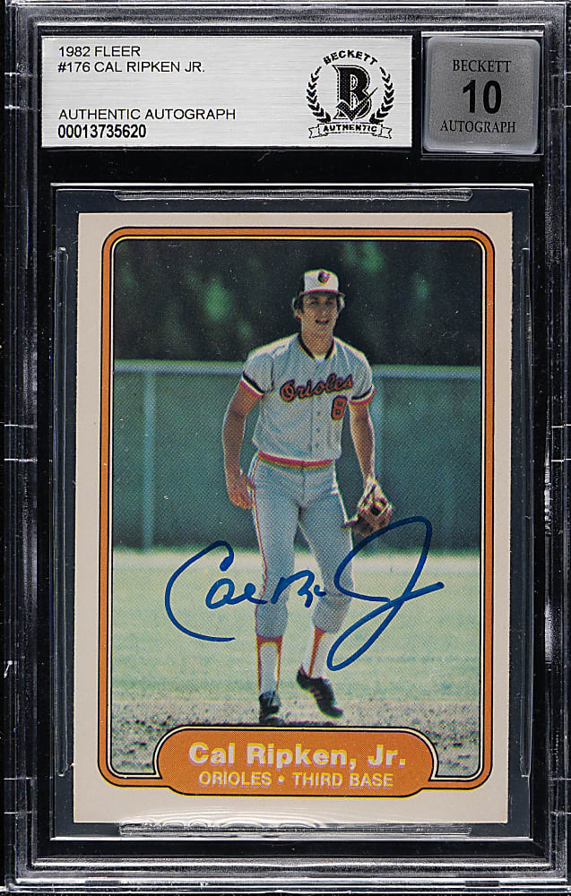 Signed 1982 Fleer #176 Cal Ripken Jr. Rookie Beckett GEM MINT 10