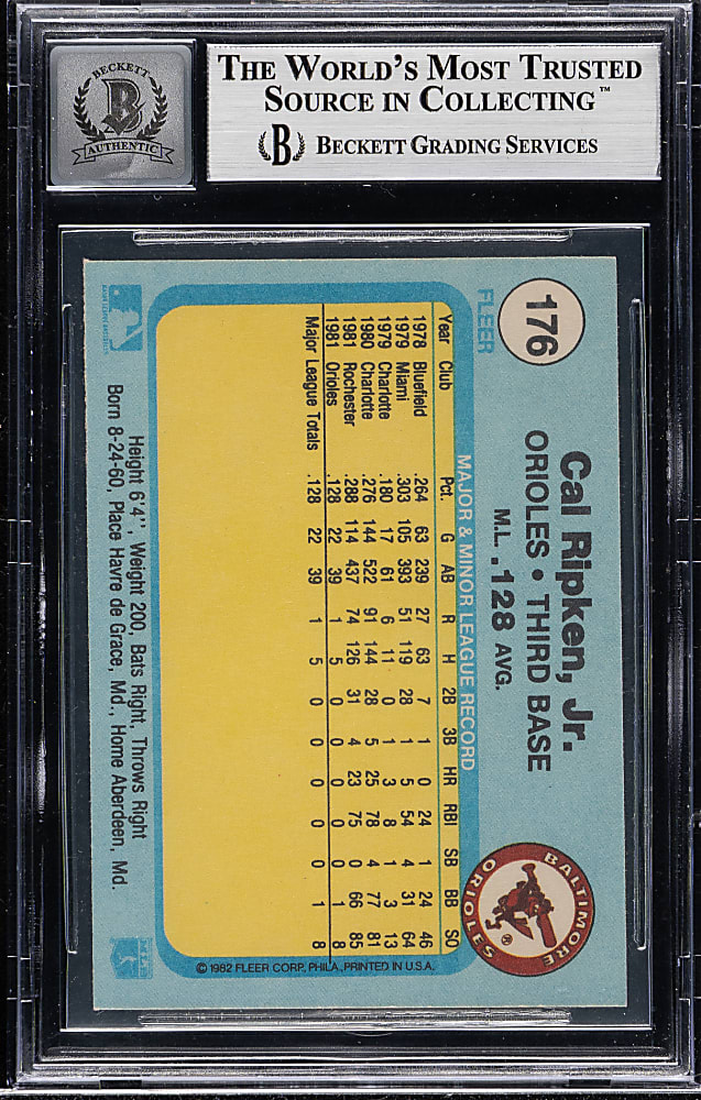 Signed 1982 Fleer #176 Cal Ripken Jr. Rookie Beckett GEM MINT 10