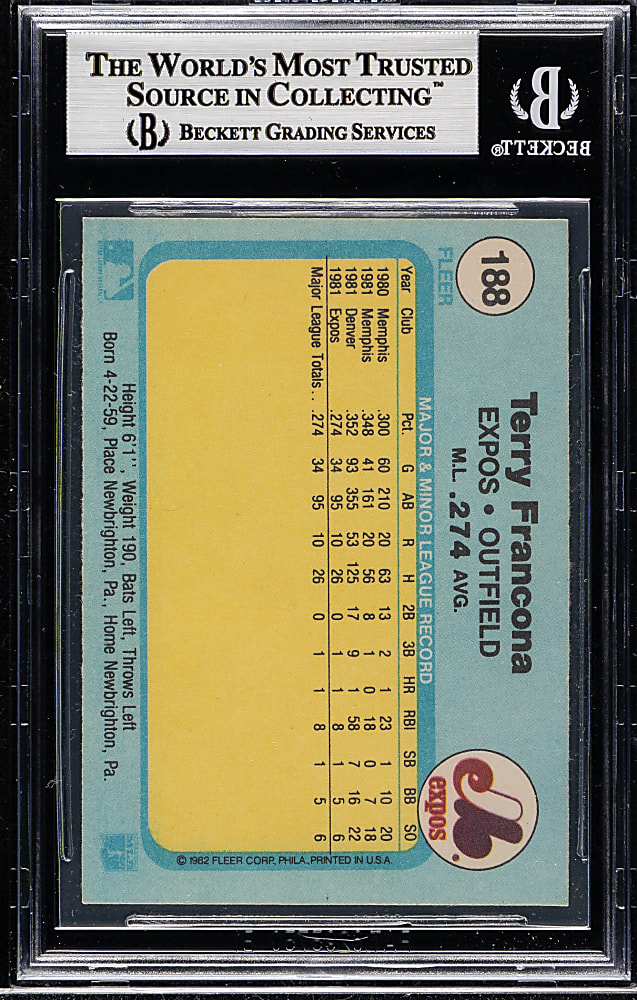 Signed 1982 Fleer #188 Terry Francona Rookie - Beckett