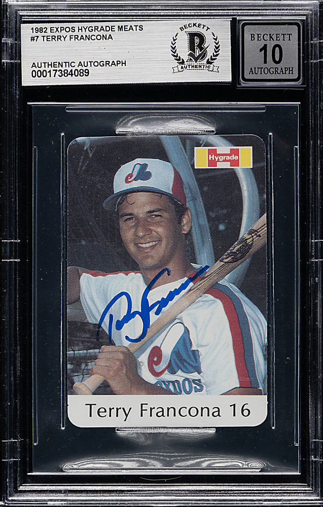 Signed 1982 Expos Hygrade Meats #7 Terry Francona Rookie Beckett GEM MINT 10
