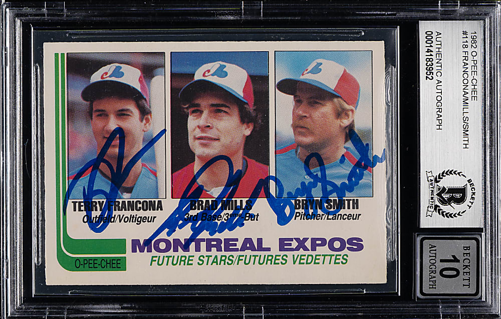 Signed 1982 O-Pee-Chee #118 Montreal Expos Rookies with Terry Francona Beckett GEM MINT 10 - Signed by All Three Players!