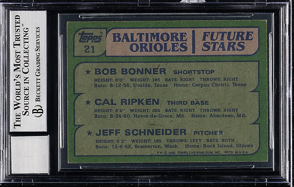 Signed 1982 Topps #21 Cal Ripken Jr. Rookie Beckett GEM MINT 10