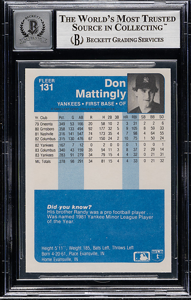Signed 1984 Fleer #131 Don Mattingly Rookie Beckett GEM MINT 10