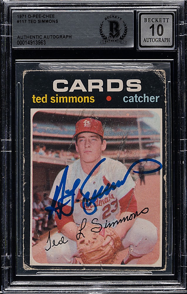 Signed 1971 O-Pee-Chee #117 Ted Simmons Rookie Beckett GEM MINT 10