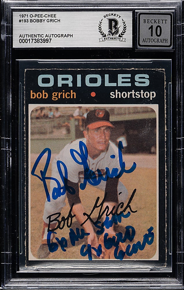Signed 1971 O-Pee-Chee #193 Bobby Grich Rookie Beckett GEM MINT 10