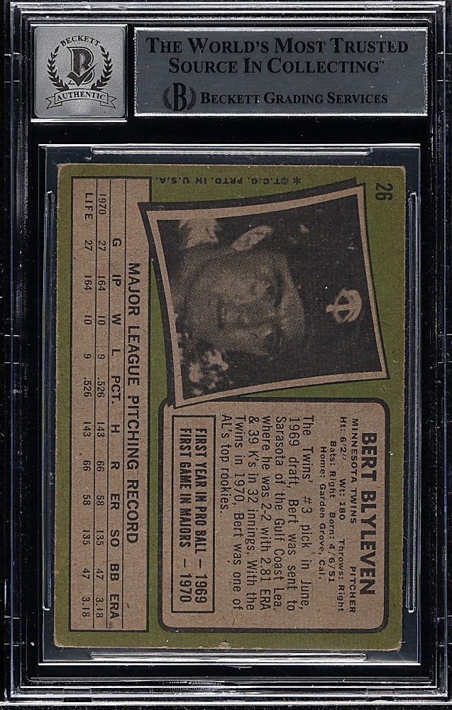 Signed 1971 Topps #26 Bert Blyleven Rookie Beckett GEM MINT 10