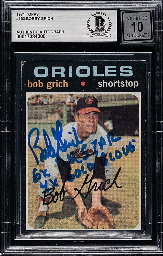 Signed 1971 Topps #193 Bobby Grich Rookie Beckett GEM MINT 10