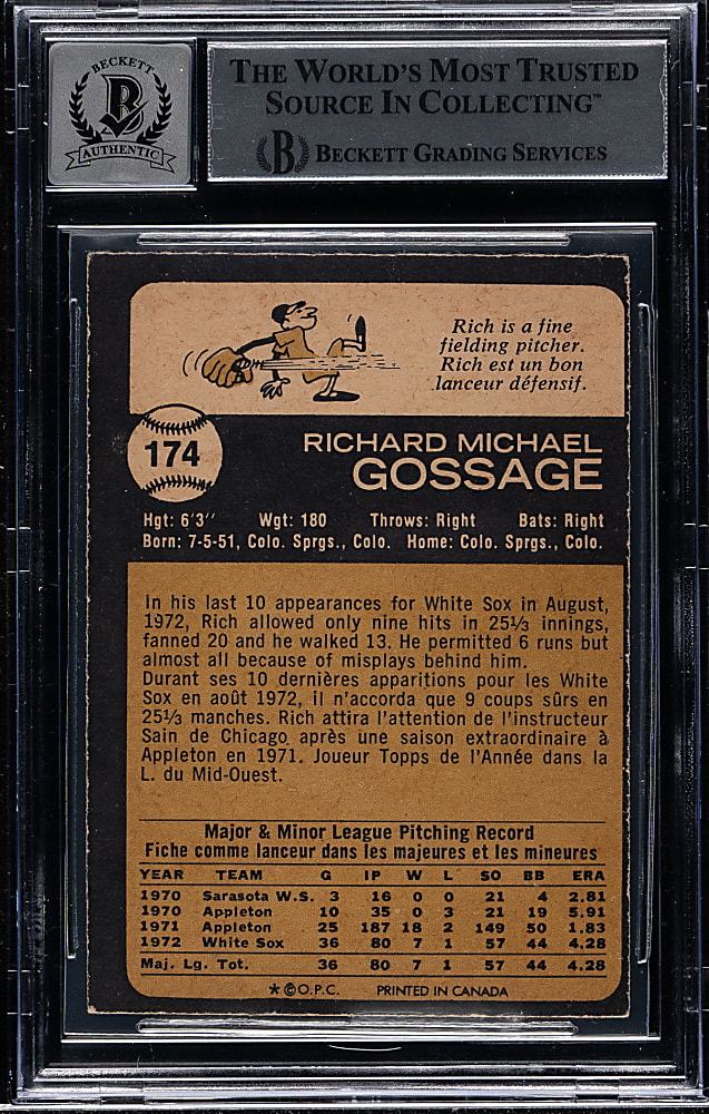 Signed 1973 O-Pee-Chee #174 Goose Gossage Rookie Beckett GEM MINT 10