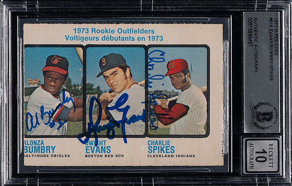 Signed 1973 O-Pee-Chee #614 Rookie Outfielders with Dwight Evans Beckett GEM MINT 10 - Signed by All Three Players!