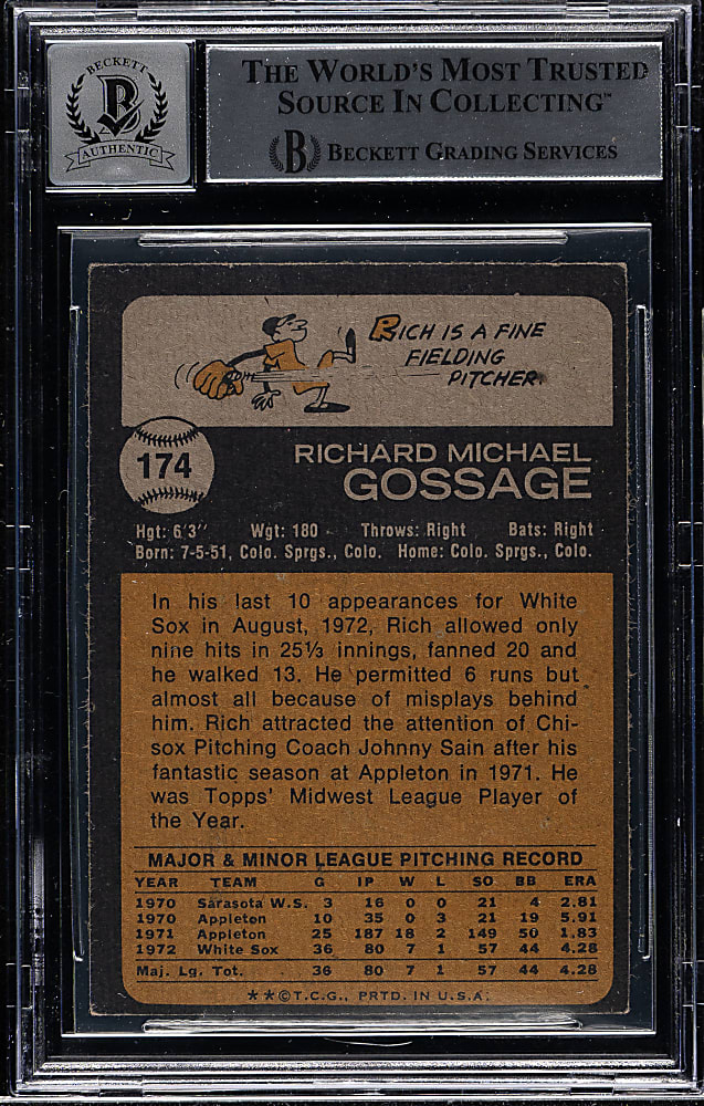 Signed 1973 Topps #174 Goose Gossage Rookie Beckett GEM MINT 10