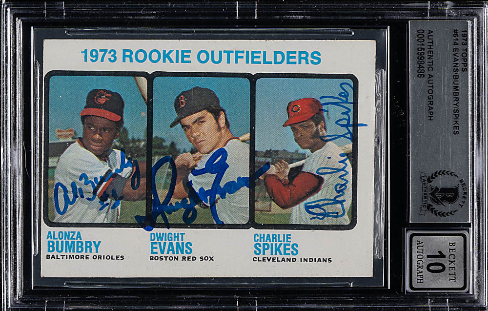 Signed 1973 Topps #614 Rookie Outfielders with Dwight Evans Beckett GEM MINT 10 - Signed by All Three Players!