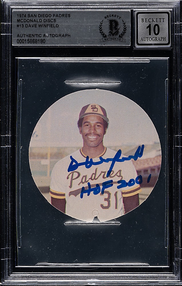 Signed 1974 McDonald's Discs San Diego Padres #13 Dave Winfield Rookie Beckett GEM MINT 10