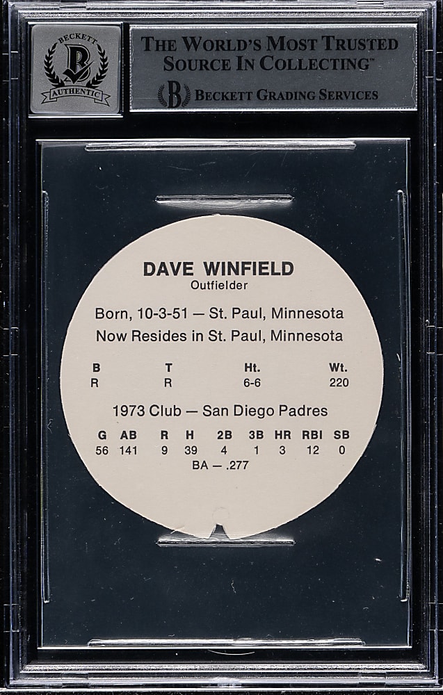 Signed 1974 McDonald's Discs San Diego Padres #13 Dave Winfield Rookie Beckett GEM MINT 10